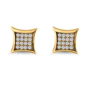 Square Hip Hop Iced Out Screwback Stud Earrings Yellow Tone, Simulated CZ 925 Sterling Silver